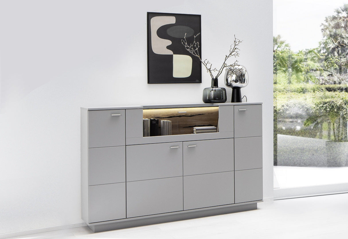 Sevilla Highboard Kommode LED 160 x 113 x 38cm arktisgrau Prime Möbel