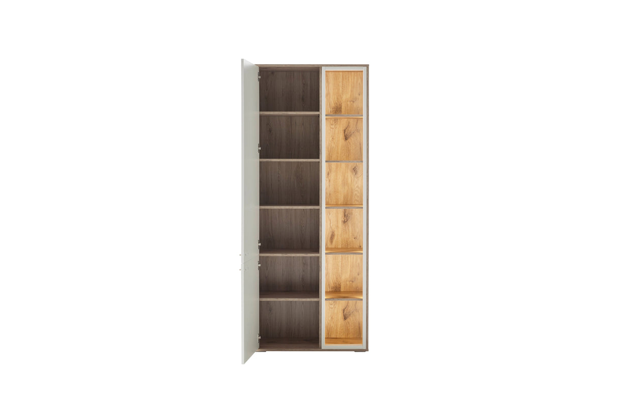 Santerno Kombi-Vitrine LED Weiss/Viking Oak 78x197cm Prime Möbel