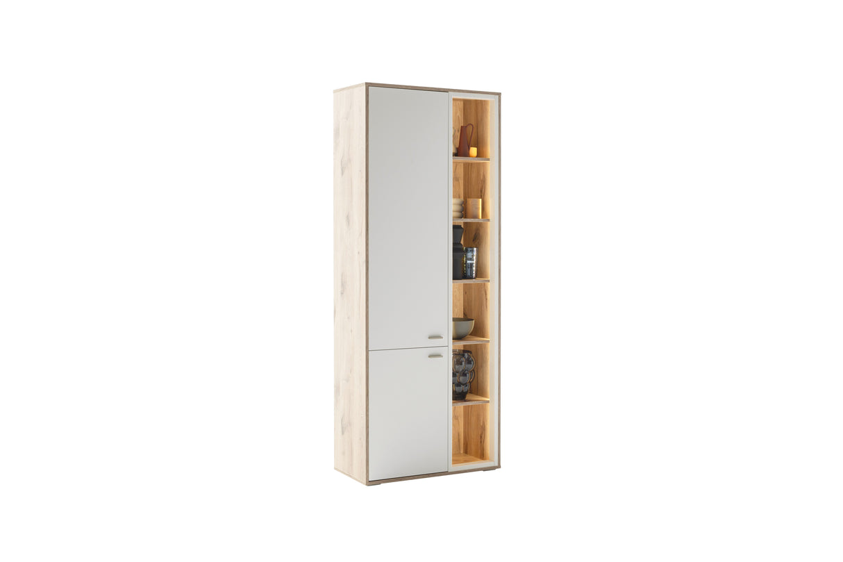 Santerno Kombi-Vitrine LED Weiss/Viking Oak 78x197cm Prime Möbel