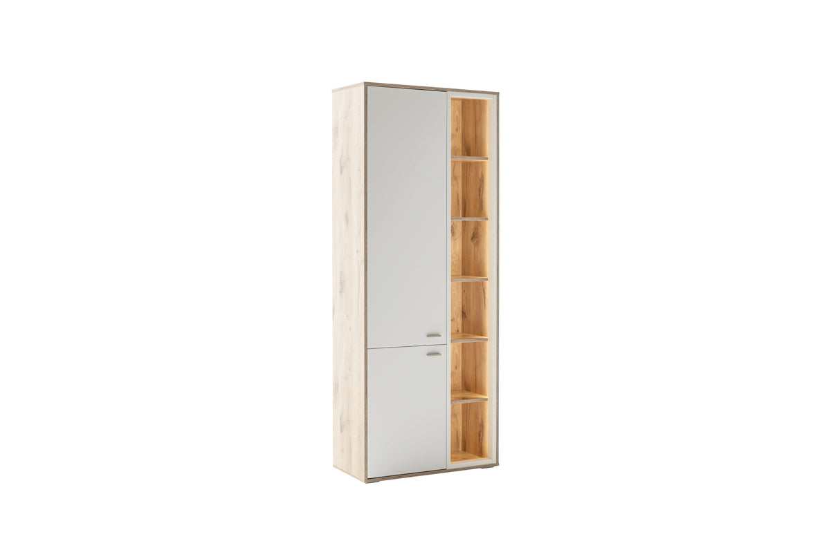 Santerno Kombi-Vitrine LED Weiss/Viking Oak 78x197cm Prime Möbel