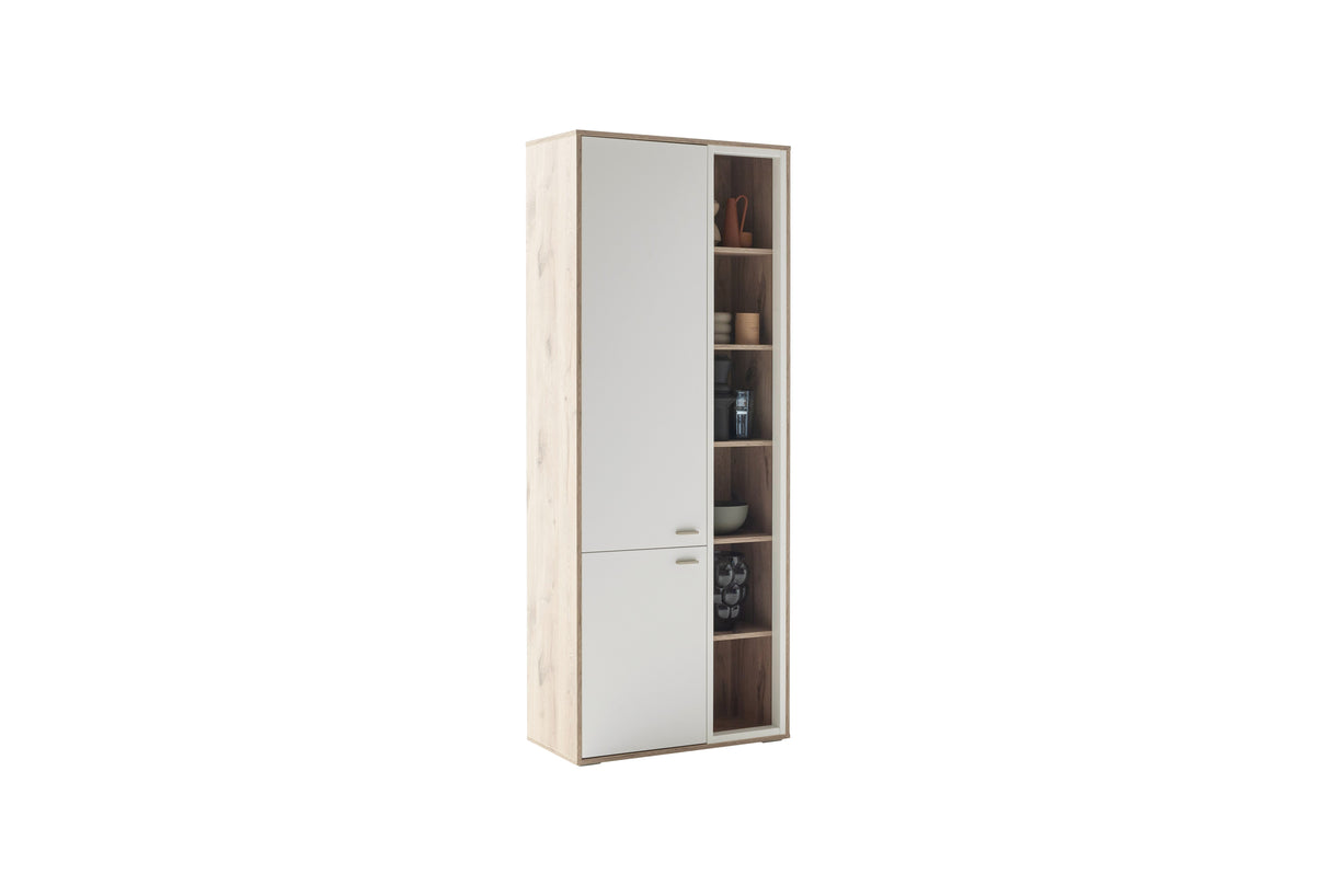 Santerno Kombi-Vitrine LED Weiss/Viking Oak 78x197cm Prime Möbel