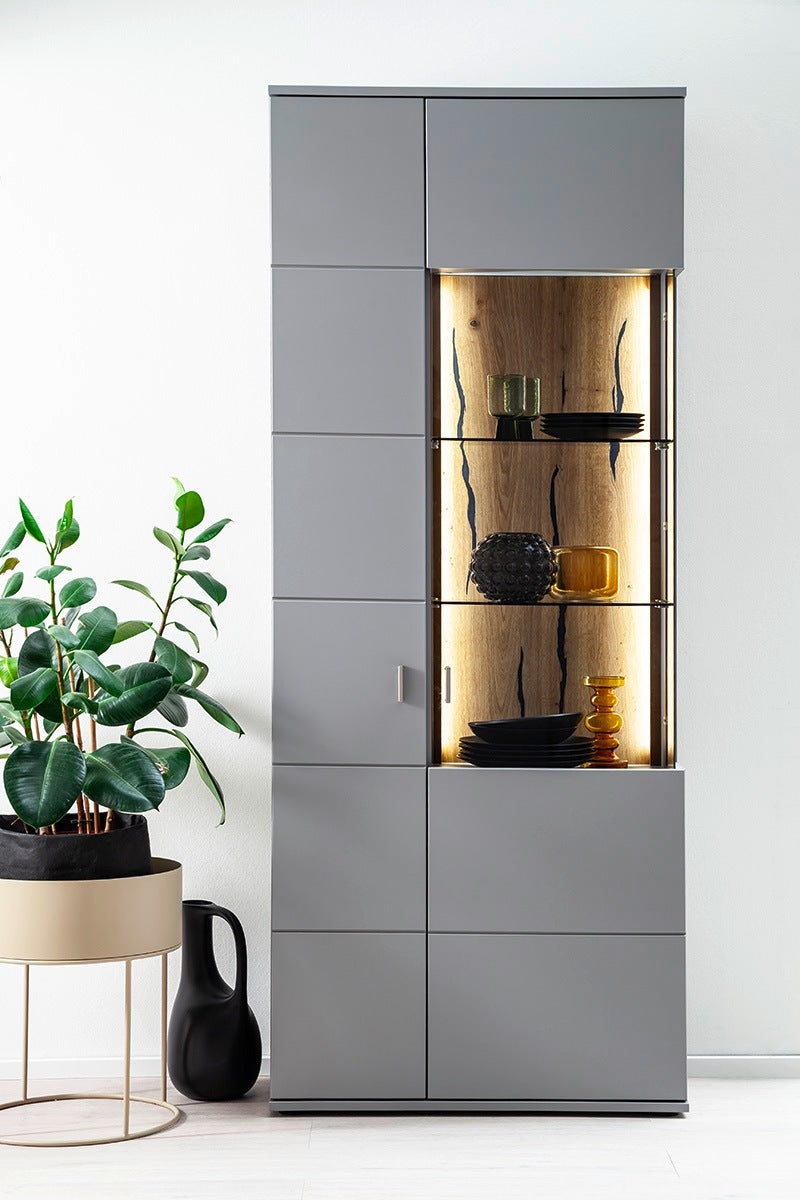 Sevilla Kombi-Vitrine LED 80 x 207 x 38 cm arktisgrau Prime Möbel