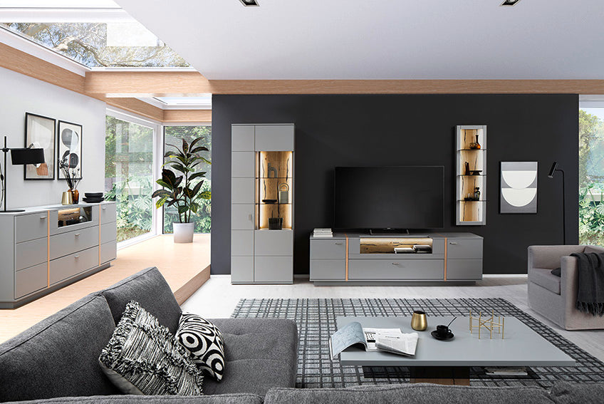 Sevilla Kombi-Vitrine LED 80 x 207 x 38 cm arktisgrau Prime Möbel