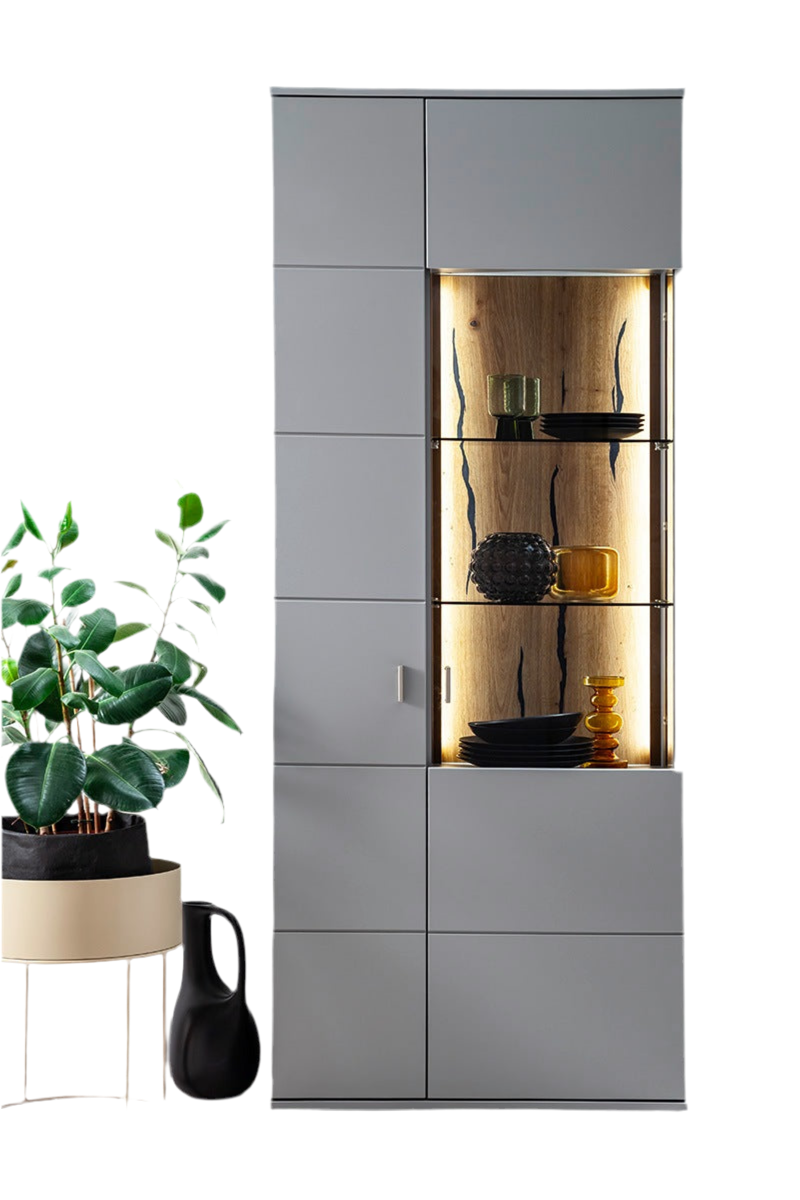 Sevilla Kombi-Vitrine LED 80 x 207 x 38 cm arktisgrau Prime Möbel