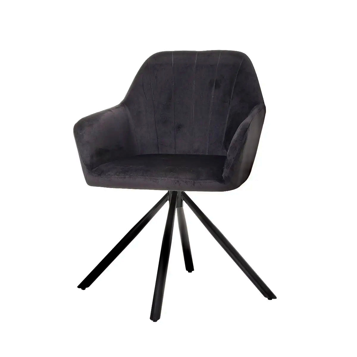 Claire 360º-Drehstuhl, schwarzer Samtbezug, schwarze Metallbeine. - Prime Möbel