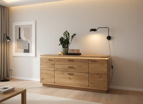 BARCELONA Sideboard Eiche Massiv 50 x 204 x 37cm - Prime Möbel