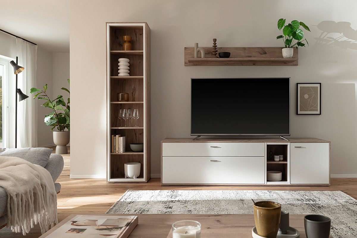 Santerno TV- Element Weiss/Viking Oak 199 cm x 50 cm Prime Möbel