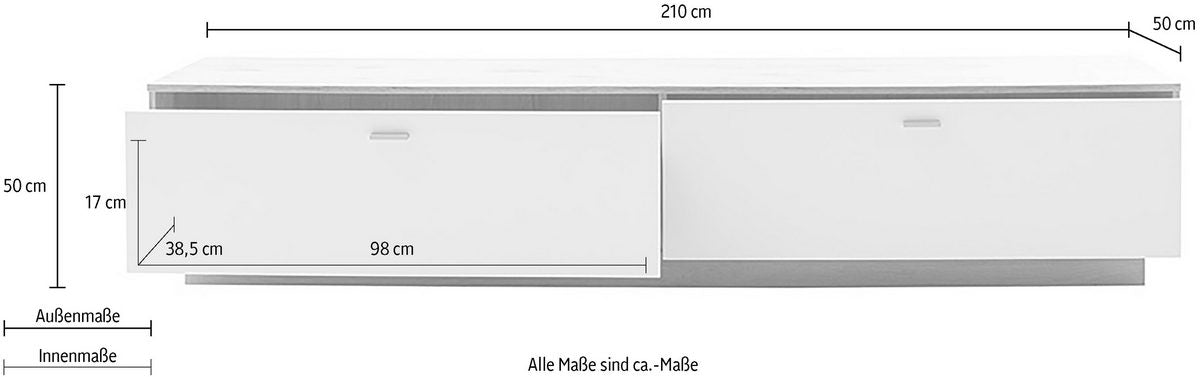 Santerno TV- Element Weiss/Viking Oak 210x50cm Prime Möbel