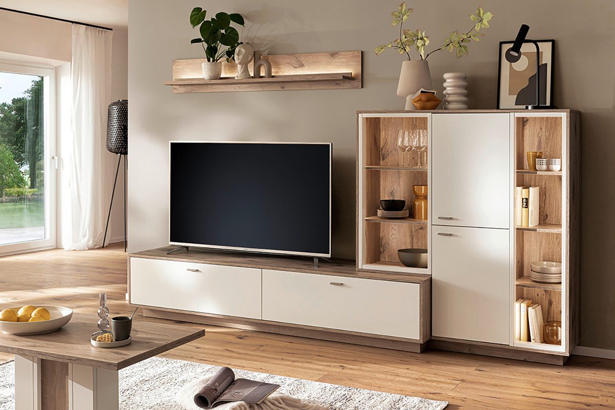 Santerno TV- Element Weiss/Viking Oak 210x50cm Prime Möbel