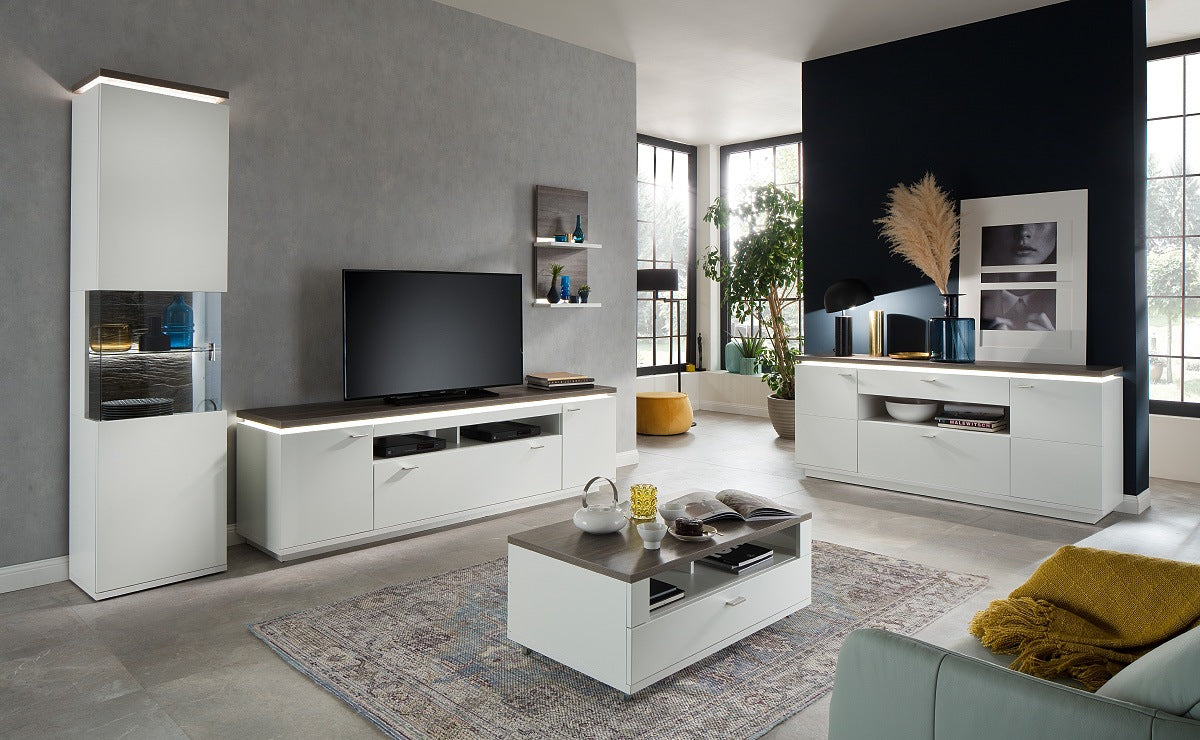 TV-Möbel Merbena Amberg Eiche/weiss matt 210x65x50cm Prime Möbel