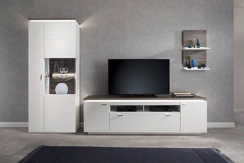 TV-Möbel Merbena Amberg Eiche/weiss matt 210x65x50cm Prime Möbel