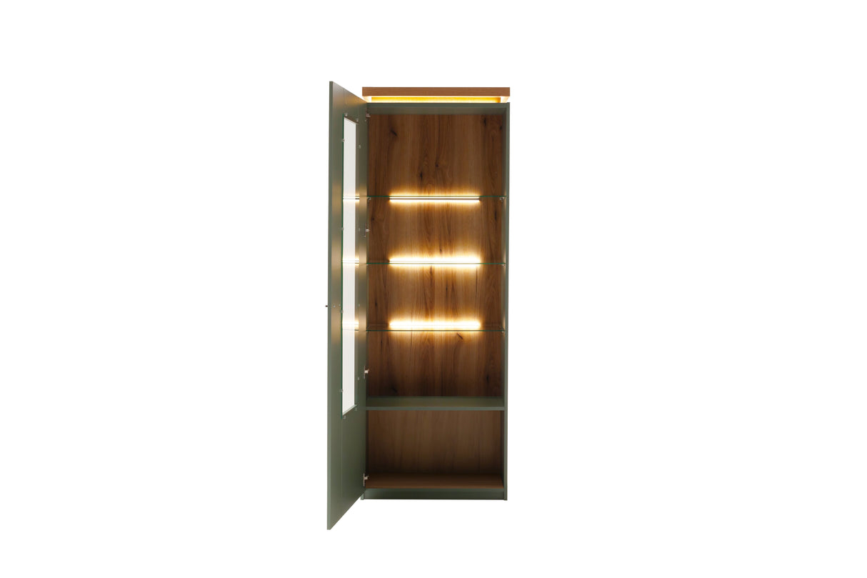 Moniz Vitrine mit LED Salbei Grün&Eiche 70x 197cm Prime Möbel
