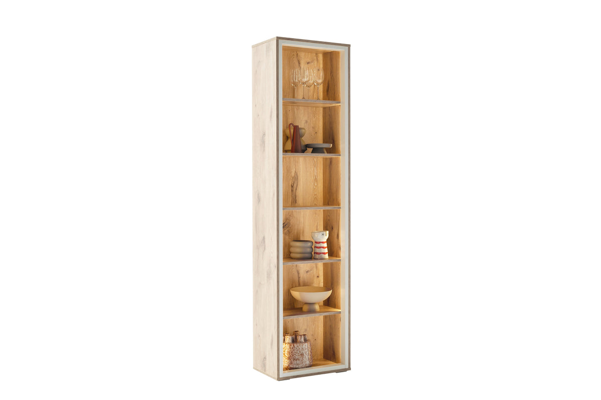 Santerno Vitrine LED Weiss/Viking Oak 50 cm x 197 cm Prime Möbel