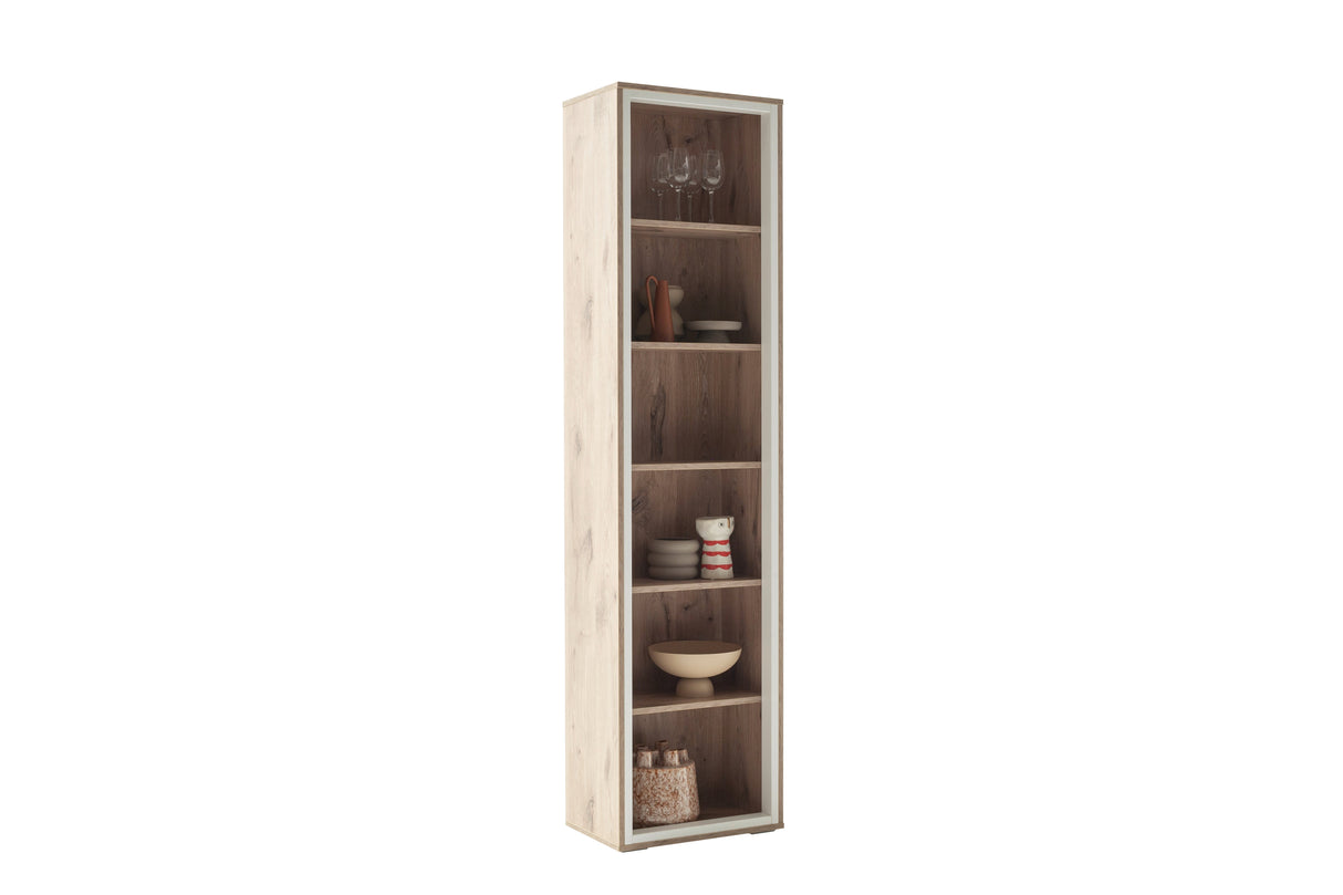 Santerno Vitrine LED Weiss/Viking Oak 50 cm x 197 cm Prime Möbel