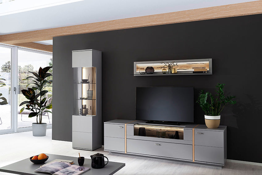 Sevilla Vitrine LED 50 x 207 x 38 cm arktisgrau Prime Möbel