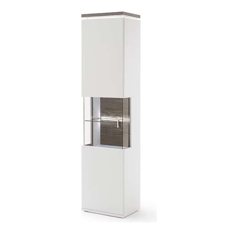 Vitrine Merbena Amberg Eiche/weiss matt 50x37x208cm Prime Möbel