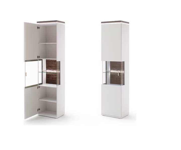 Vitrine Merbena Amberg Eiche/weiss matt 50x37x208cm Prime Möbel