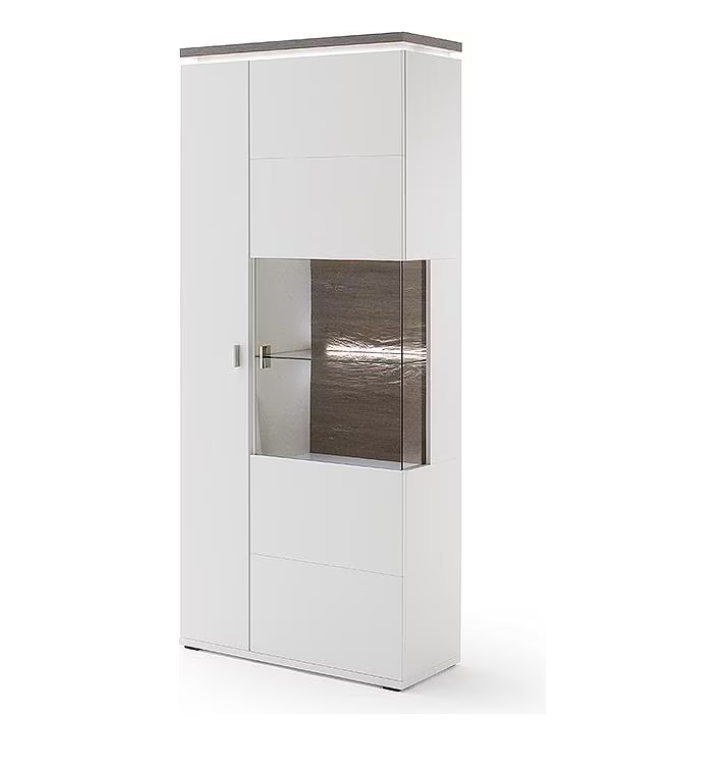 Vitrine Merbena Amberg Eiche/weiss matt 90x37x208 cm Prime Möbel