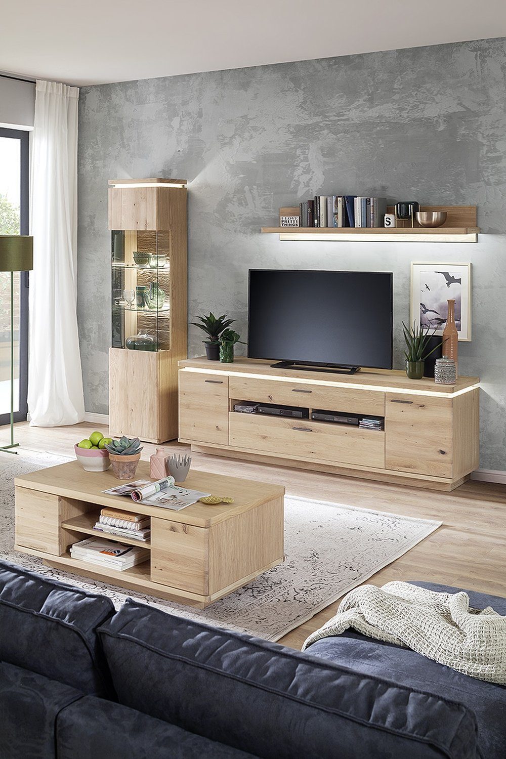 BARCELONA TV-Element Eiche Massiv 210 x 68 x 50 cm Prime Möbel