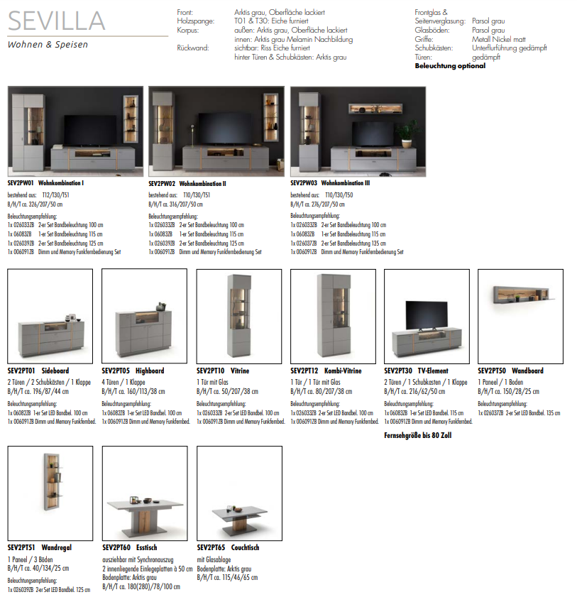 Sevilla TV- Möbel LED 216 x 50 x 62 cm Prime Möbel