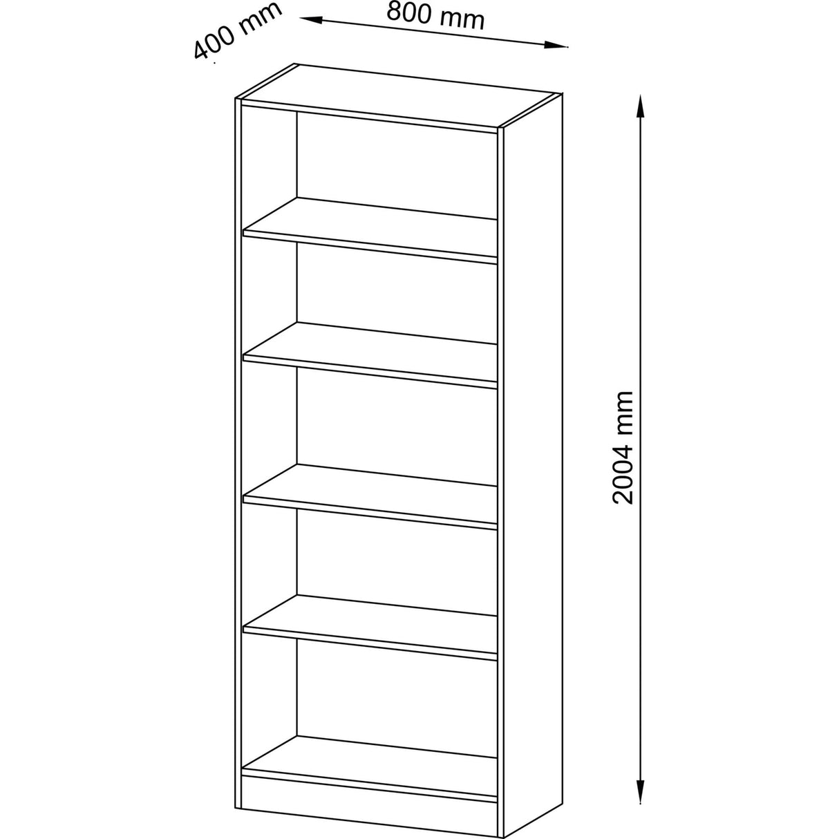 Holz Bücherregal 4 Fachböden 800 x 400 x 2.004 mm Weiß Red Line