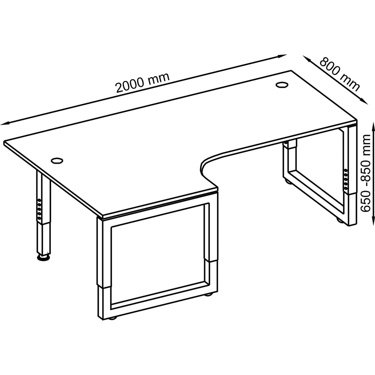Eckschreibtisch Rechteckig Eiche Eiche Wange 2.000 (B) x 1.200 (T) x 850 (H) mm Spanplatte, Stahl Red Line