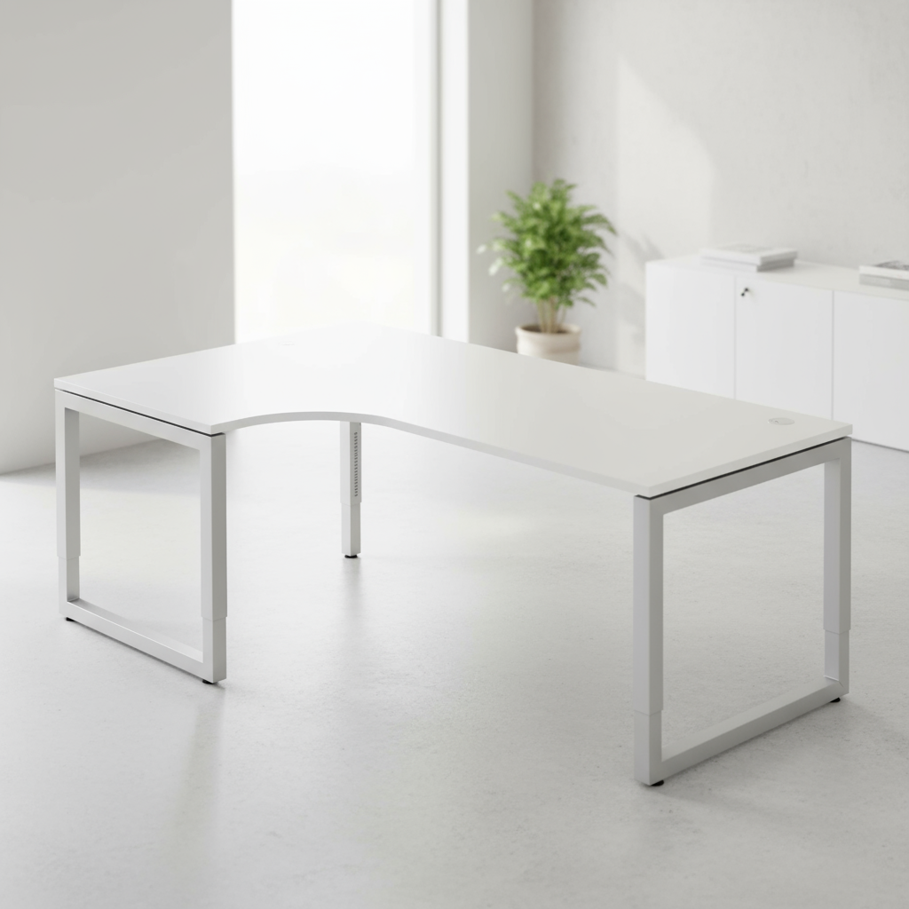 Eckschreibtisch Rechteckig Weiß Wange 2.000 (B) x 1.200 (T) x 850 (H) mm Spanplatte, Stahl - Prime Möbel