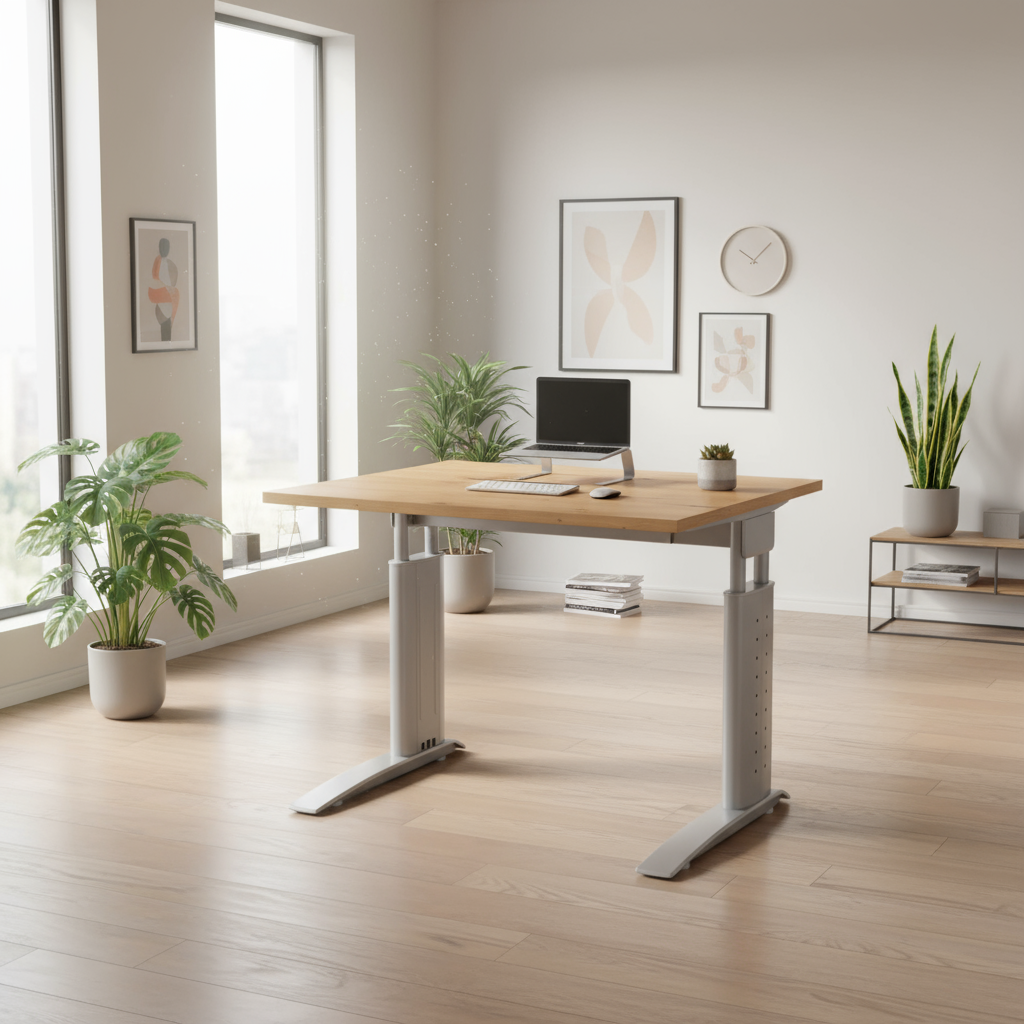 Höhenverstellbar Schreibtisch Quadratisch Eiche Eiche C-Fuß 800 (B) x 800 (T) x 860 (H) mm Spanplatte, Stahl - Prime Möbel