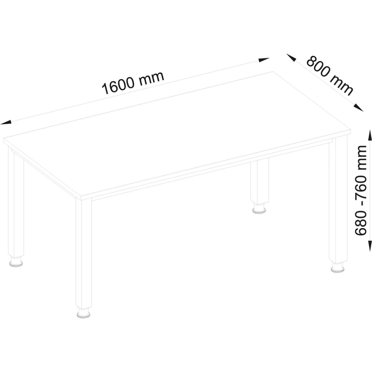 Q Serie Höhenverstellbar Schreibtisch grau Rechteckig 4 Füsse 1.600 (B) x 685 (H) mm Holz Red Line