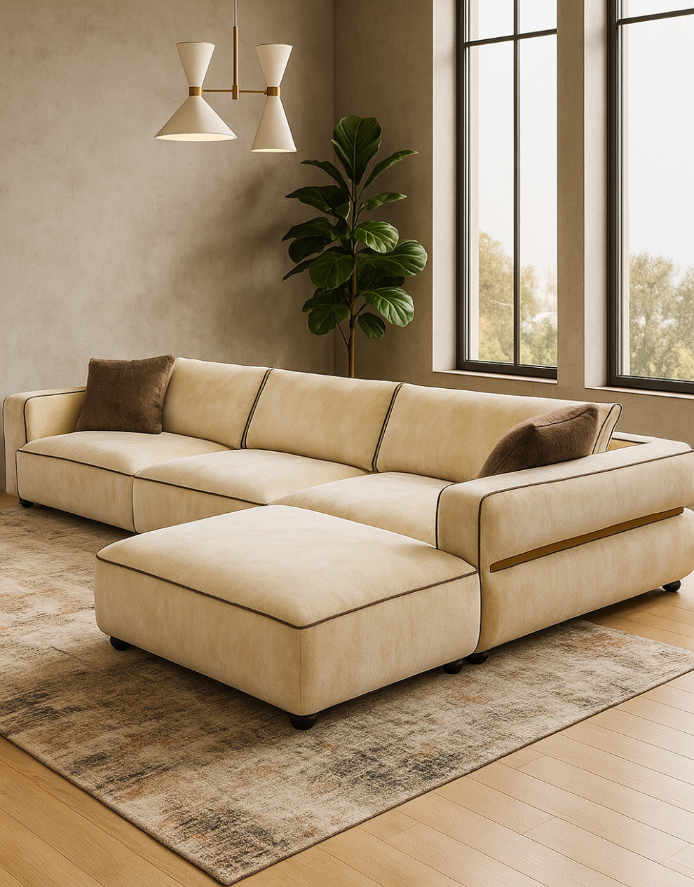 Ecksofa R-Shape Sofa Milano - Stoff Beige 360 × 180 cm - Prime Möbel