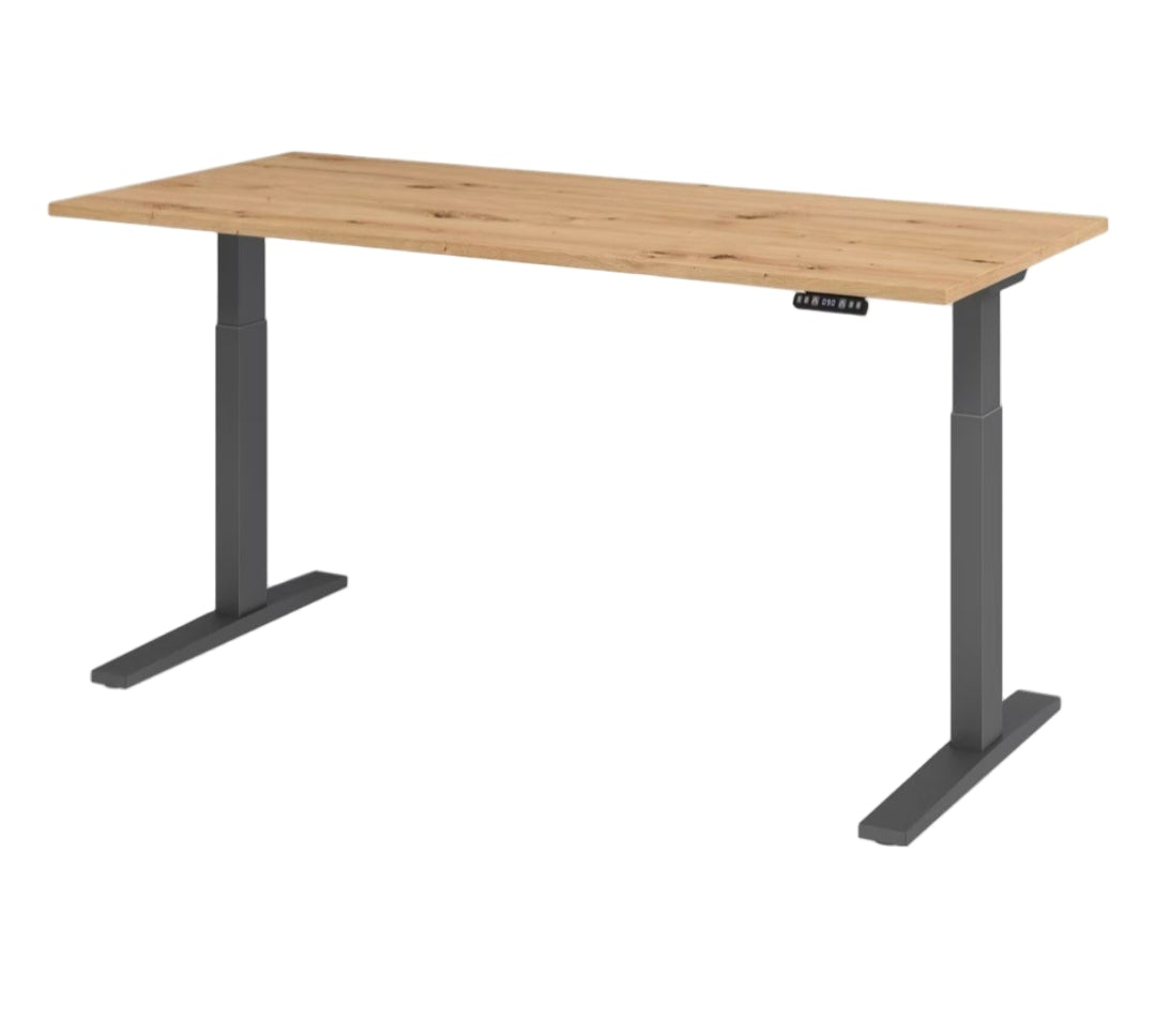 Sitz-Steh-Schreibtisch el.180x80cm Asteiche/Gestell antrazith - Prime Möbel