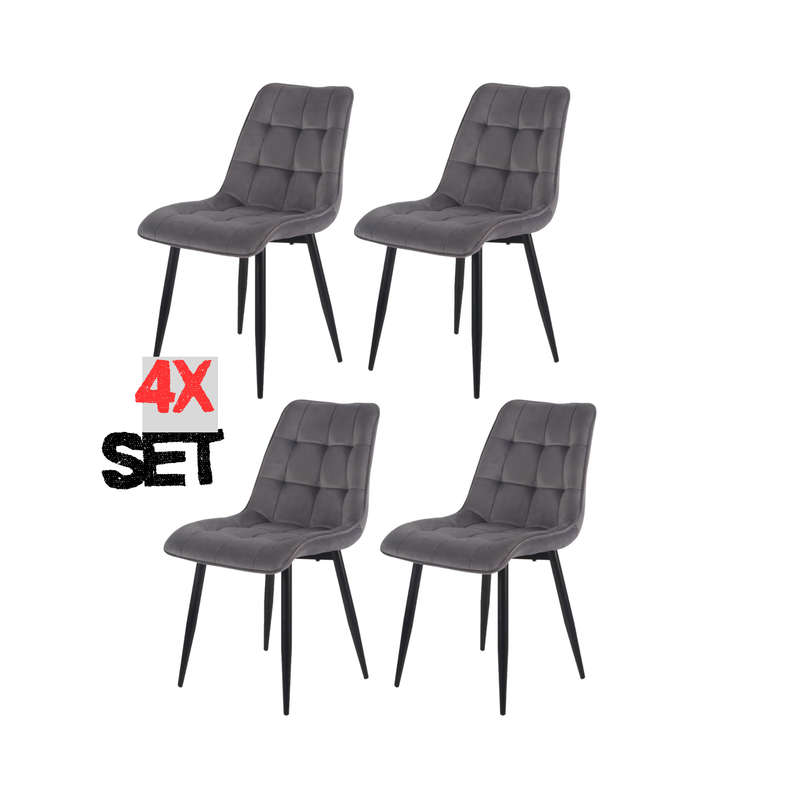 4x Set PRIME VITA Stuhl - Essen, Grau Samt, 48x60x89 cm