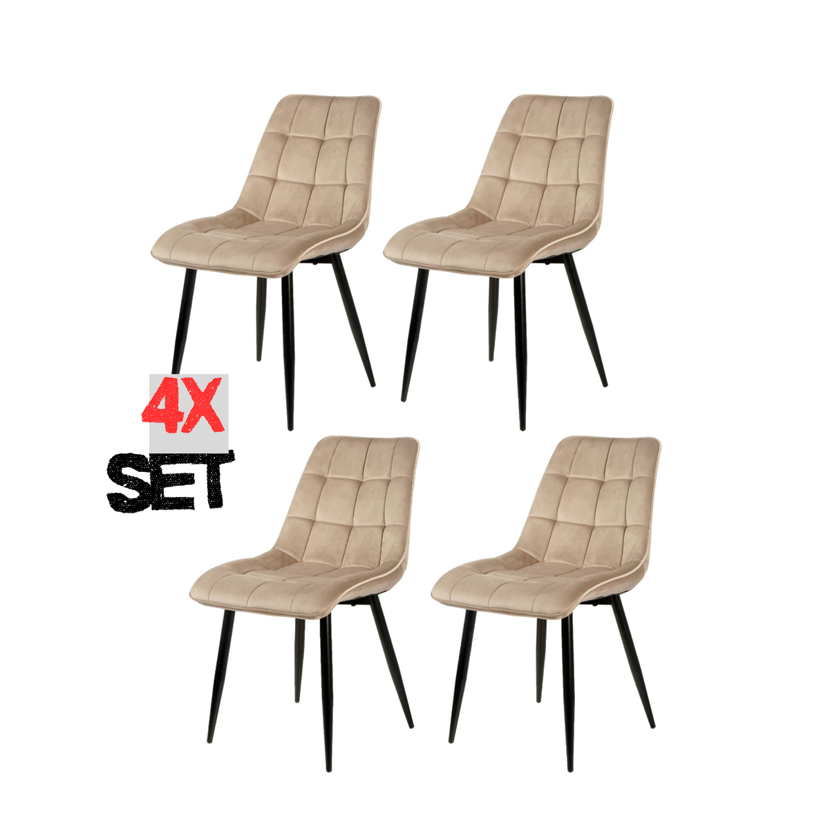4x Set PRIME VITA Stuhl - Essen, Grau Samt, 48x60x89 cm