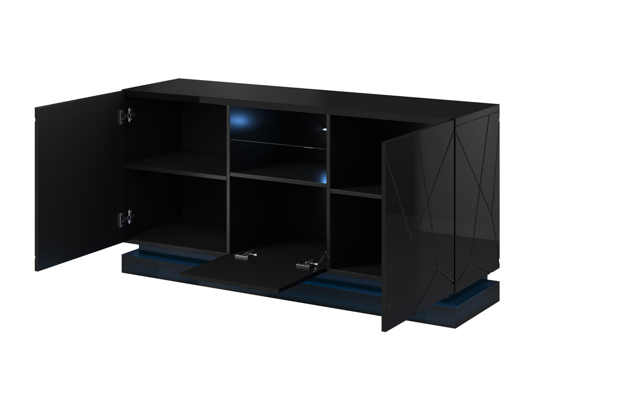 ARVENA+ Kommode Hochglanz schwarz +LED Beleuchtung 150x75x42cm