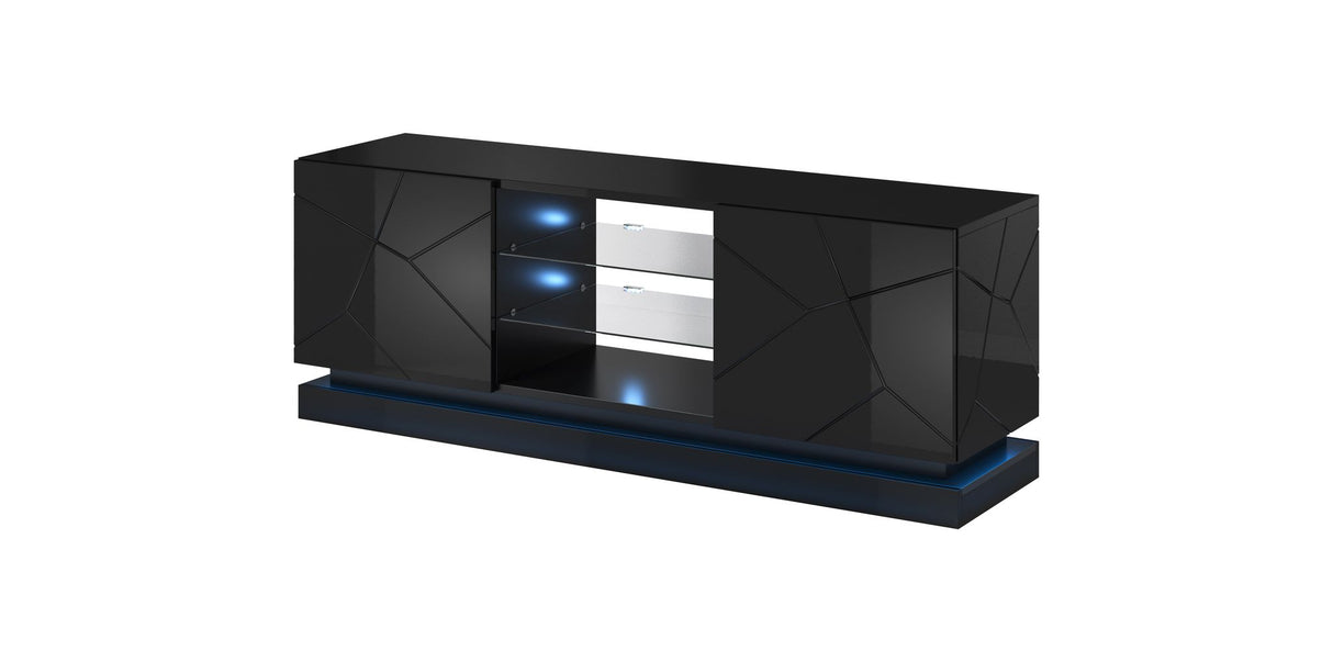ARVENA+ TV-Möbel Hochglanz schwarz +LED Beleuchtung 160x57x42cm