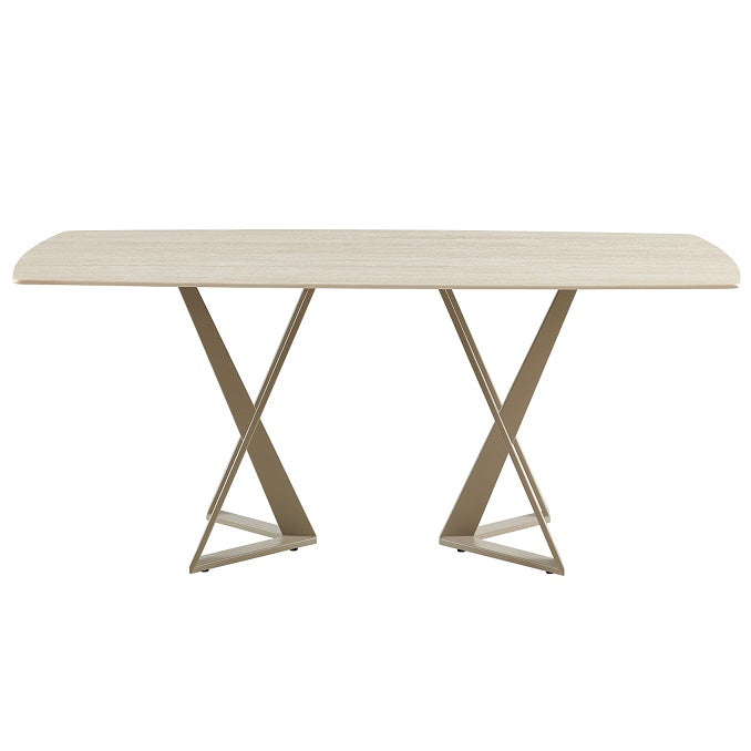 BELLUMI Tisch beiger Steinoptik, Keramikplatte 180 × 90 cm