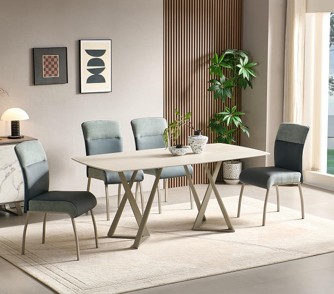 BELLUMI Tisch beiger Steinoptik, Keramikplatte 180 × 90 cm