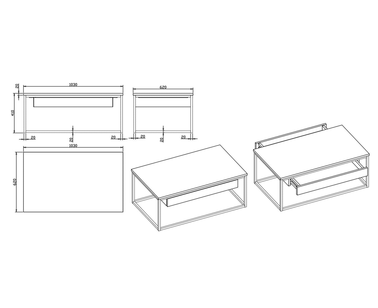 Birmingham Couchtisch Eiche mit Schublade 105x62 cm
