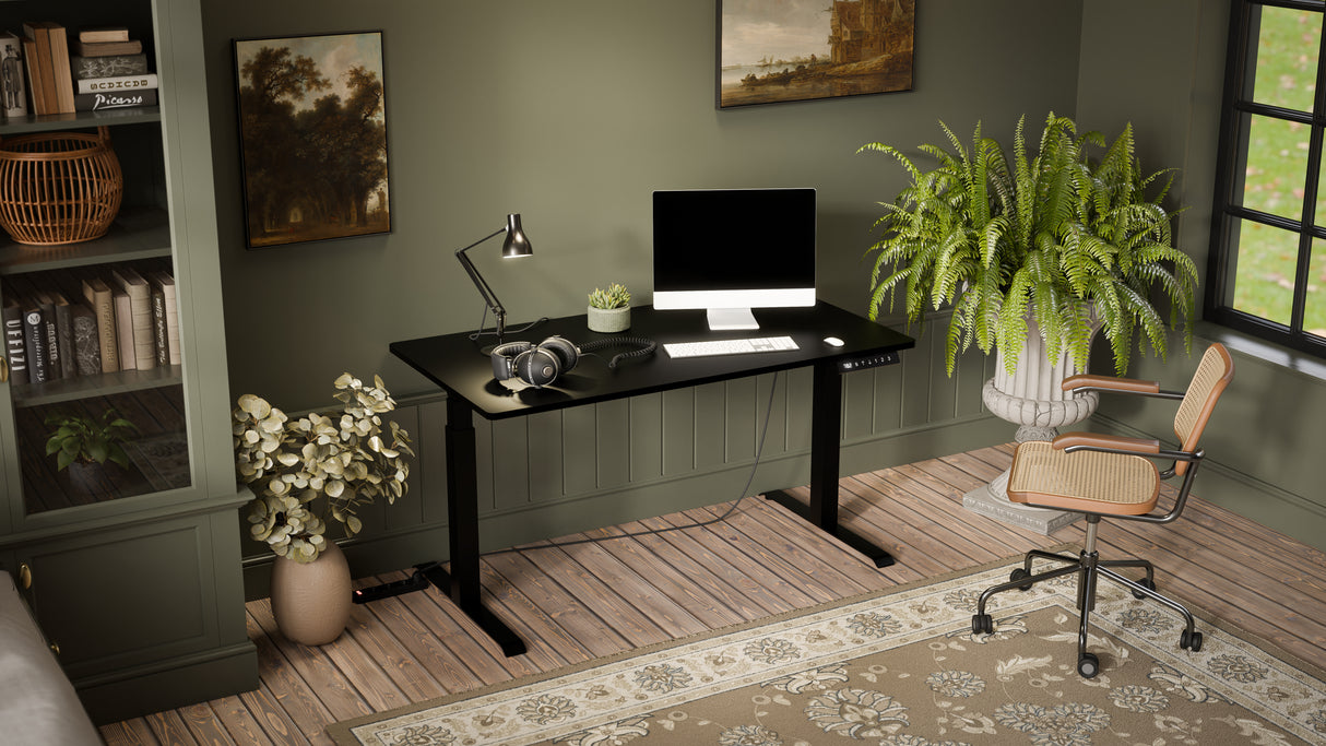 Högger&Stand -Schreibtisch, schwarze Tischplatte +schwarze Beine