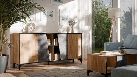 TV- Möbel CAN 180×53×38cm – Beton Grau & uralte Eiche