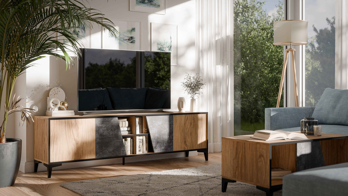 Couchtisch CAN 90×39×50 cm – Beton Grau & uralte Eiche