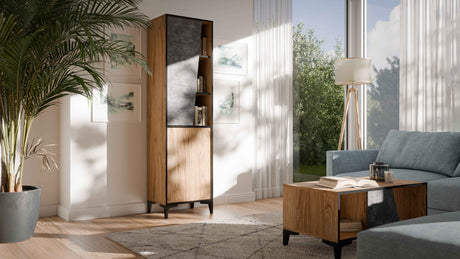 Vitrine Regal CAN 50×182.5×38cm – Beton Grau & uralte Eiche