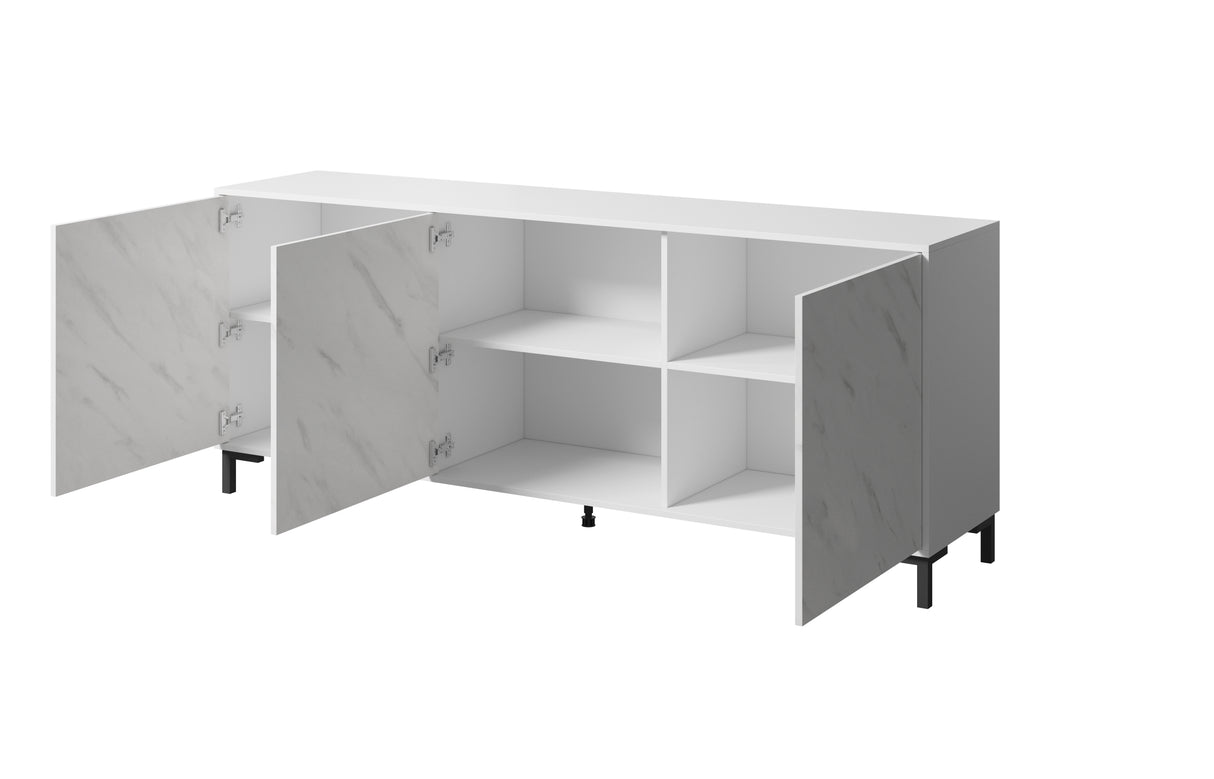 Carrara Sideboard, Marmor Design 200x80cm, schwarz matt