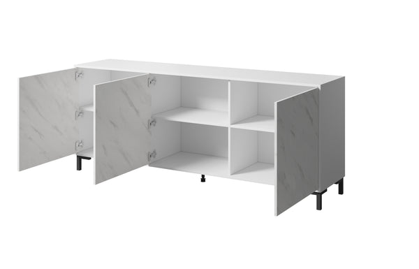 Carrara Sideboard, Marmor Design 200x80cm, Weiss matt