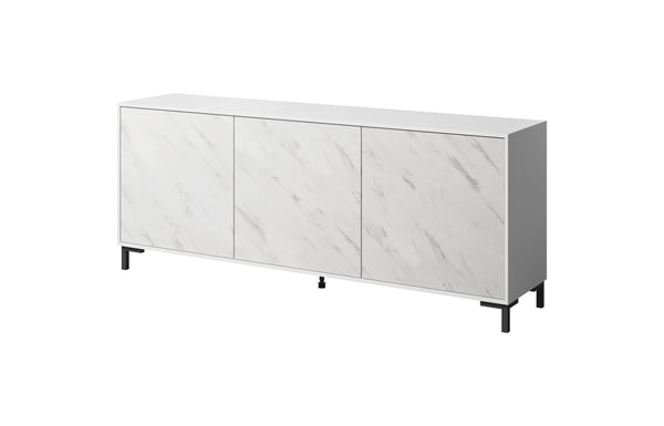 Carrara Sideboard, Marmor Design 200x80cm, Weiss matt