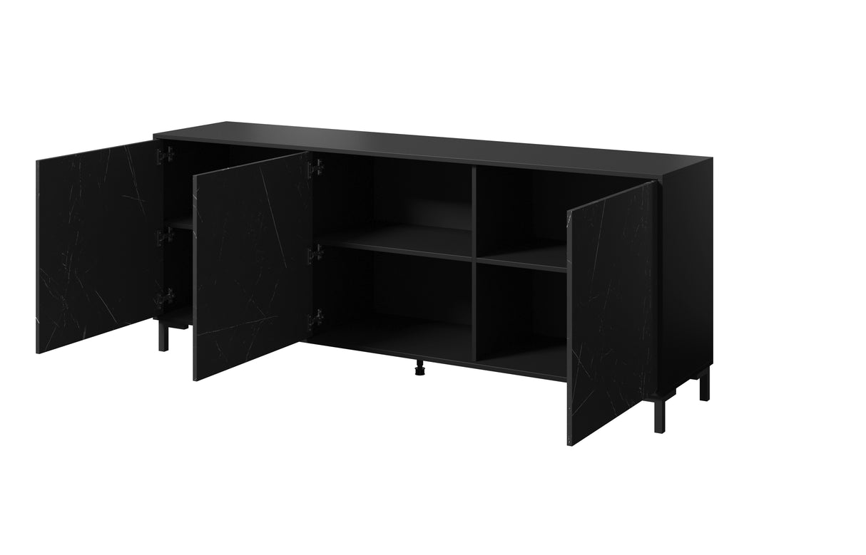 Carrara Sideboard, Marmor Design 200x80cm, schwarz matt