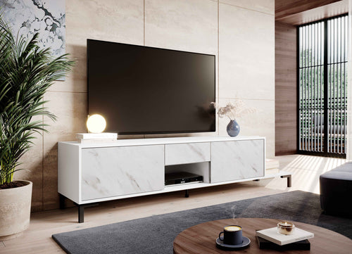 Carrara TV-Möbel, Marmor Design 195x50cm, Schwarz
