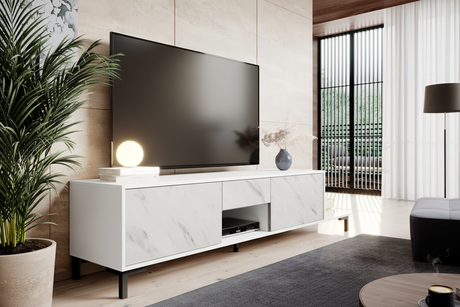 Carrara Sideboard, Marmor Design 200x80cm, schwarz matt