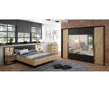 MAXIM Komplett Bett + 2 Nachttische, Eiche Holz/ Grau 273x210x95