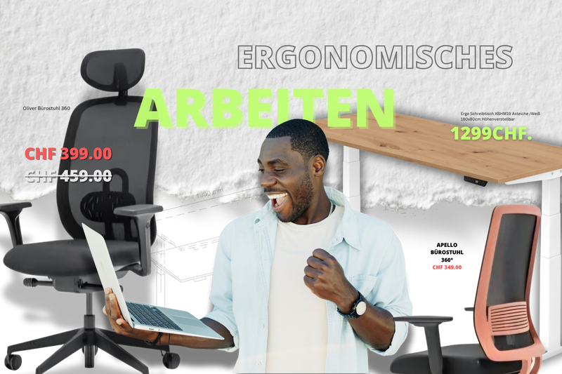 – höhenverstellbare Schreibtische und komfortable Bürostühle